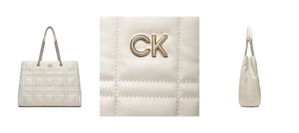 Calvin Klein Torebka Re-Lock Quilt Tote W/Lp Cmpt K60K609880 Beżowy