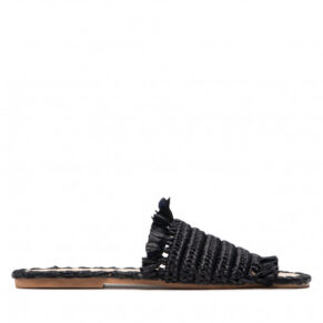 Klapki MANEBI – Leather Sandal S 4.7 Y0 Black Fringed Knots Raffia