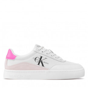 Sneakersy CALVIN KLEIN JEANS – Classic Cupsole Laceup Low Lth YW0YW00699 White/Neon Pink 0LA