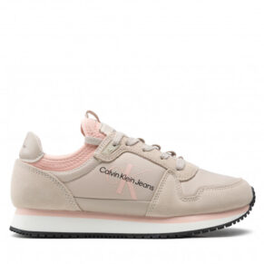 Sneakersy CALVIN KLEIN JEANS – Runner Sock Laceup Ny-Lth Wn YW0YW00840 Eggshell/Pink Blush BGE