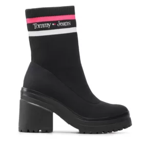 Botki Tommy jeans – Knitted Boot EN0EN02061 Black And Jewel Pink 0GJ