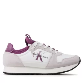 Sneakersy Calvin Klein Jeans – Runner Sock Laceup Ny-Lth W YW0YW00840 White/Ghost Grey/Amethyst 0KB