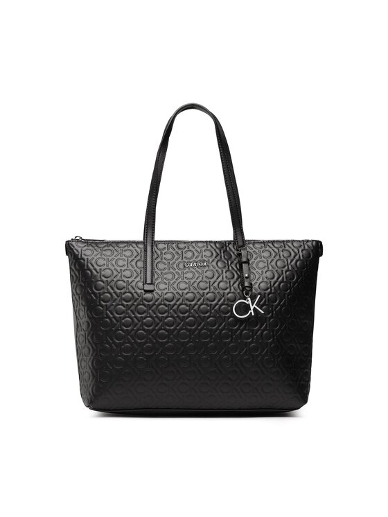 Calvin Klein Torebka Ck Must Shopper Mid Embossed Mono K60K610274 Czarny