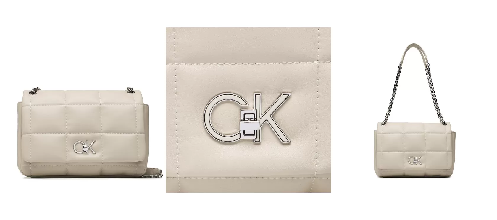 Calvin Klein Torebka Re-Lock Quilt Shoulder Bag K60K610454 Beżowy