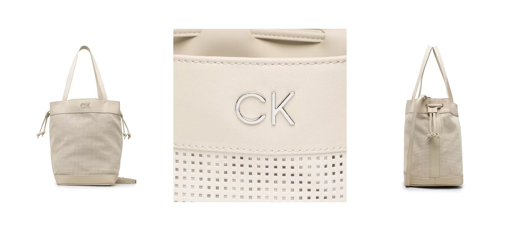 Calvin Klein Torebka Re-Lock Drawstring Bag Perf K60K610635 Écru