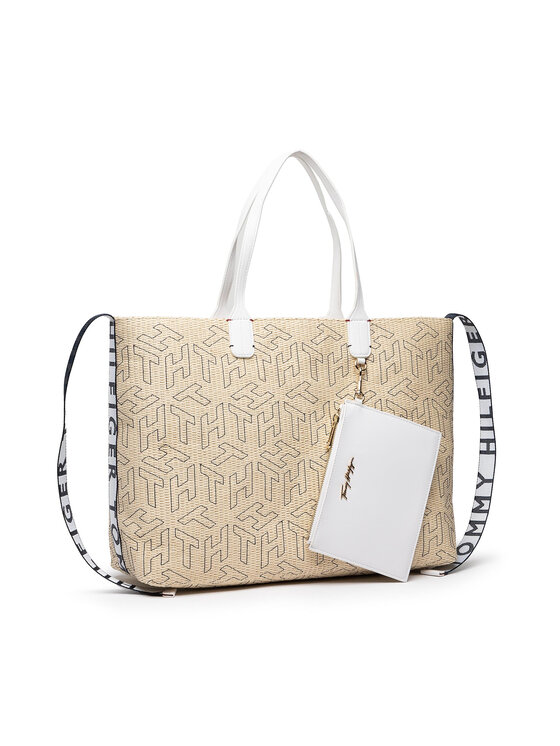 Tommy Hilfiger Torebka Iconic Tommy Beach Tote AW0AW11346 Beżowy